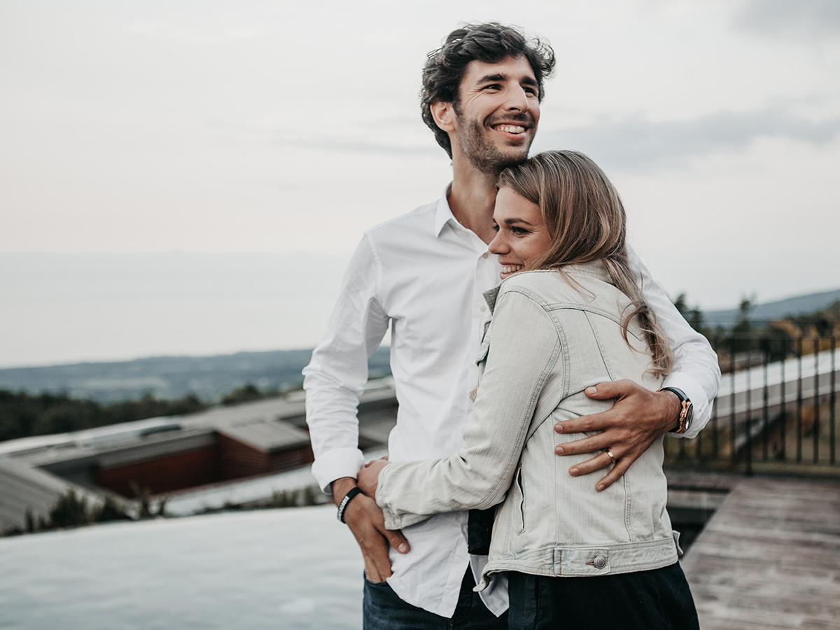 happy couple hugging each other