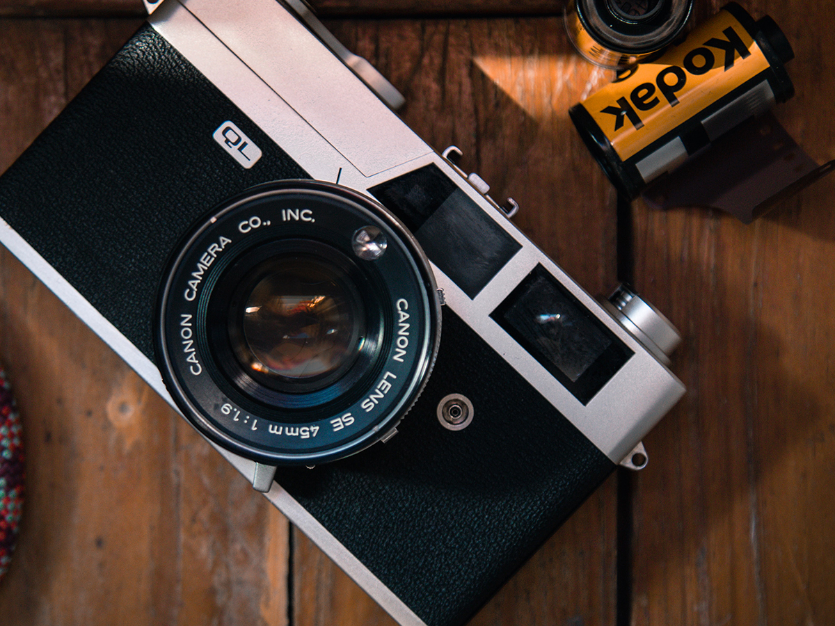 film camera on table